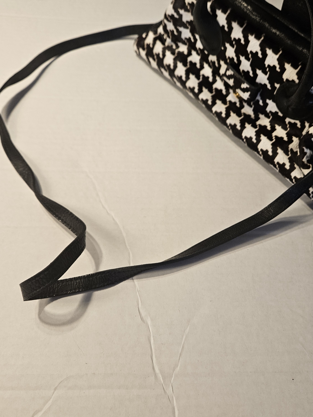 Clever Carriage Calf Hair Black & White Houndstooth Satchel with Black Trim - Picture 12 of 16